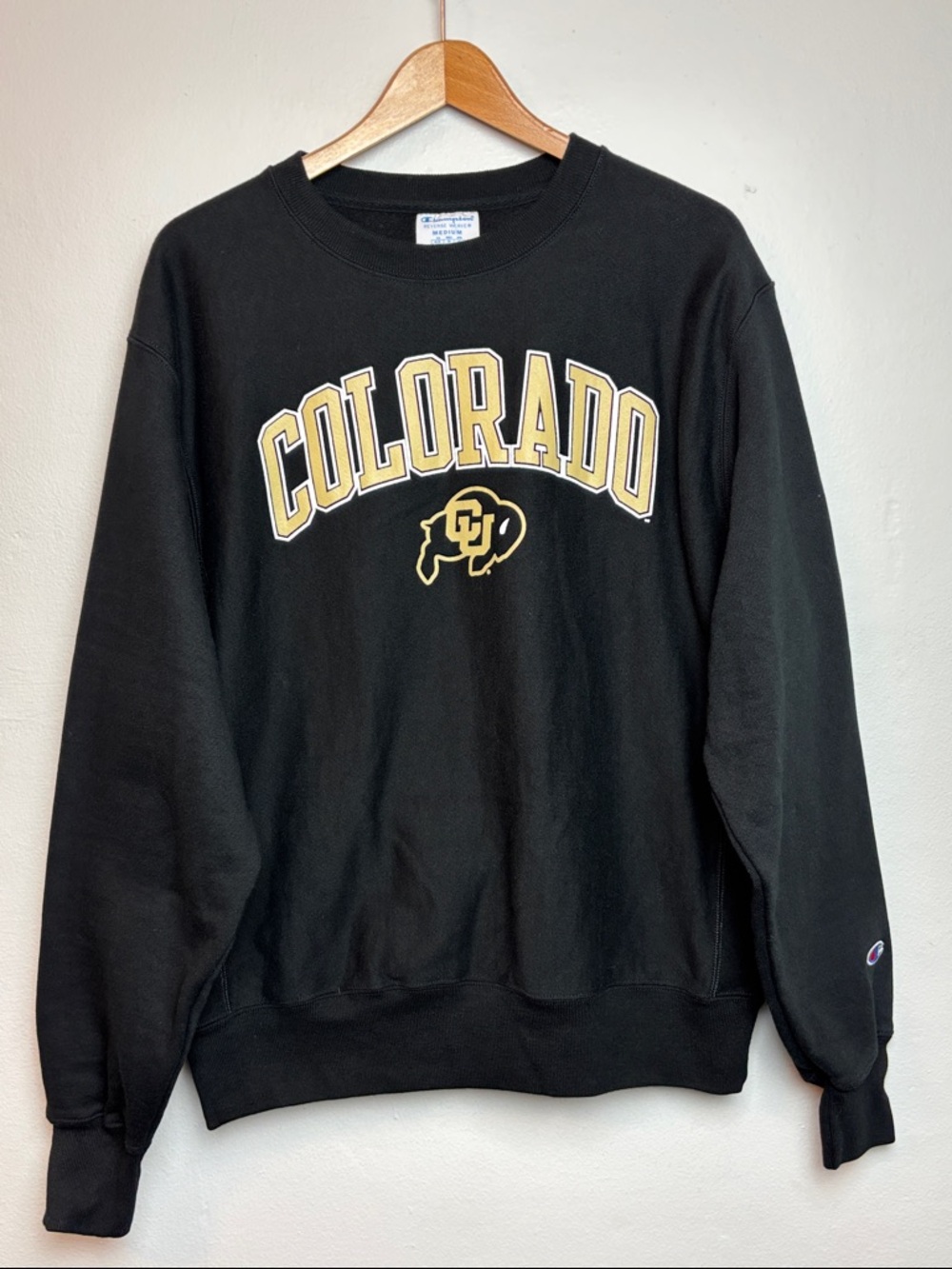 VTG Champion Unisex Medium Black Colorado CU Crewneck Sweatshirt Reverse Weave‎